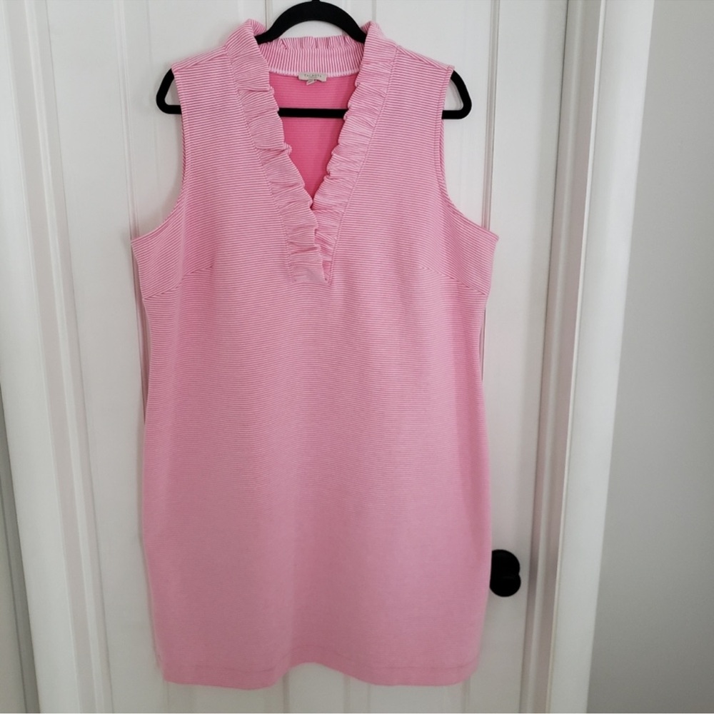 Talbots Sleeveless Ruffle Neck Striped Dress 💖 - Picture 2 of 8